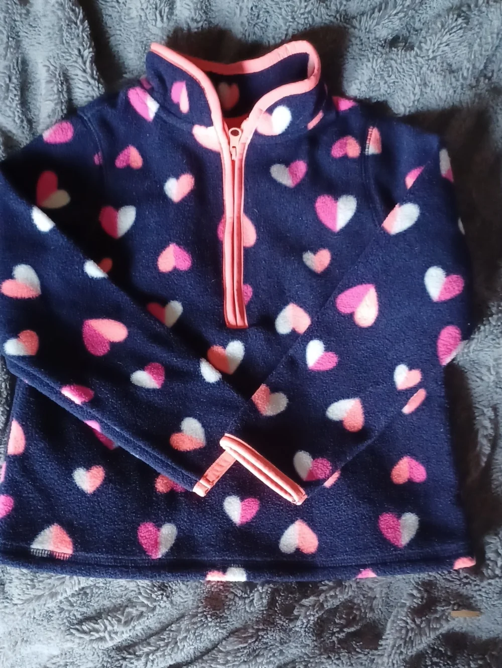 GAP Navy Fleece Half Zip Hoodie with Coral Pink and White Heart Print,size 5T